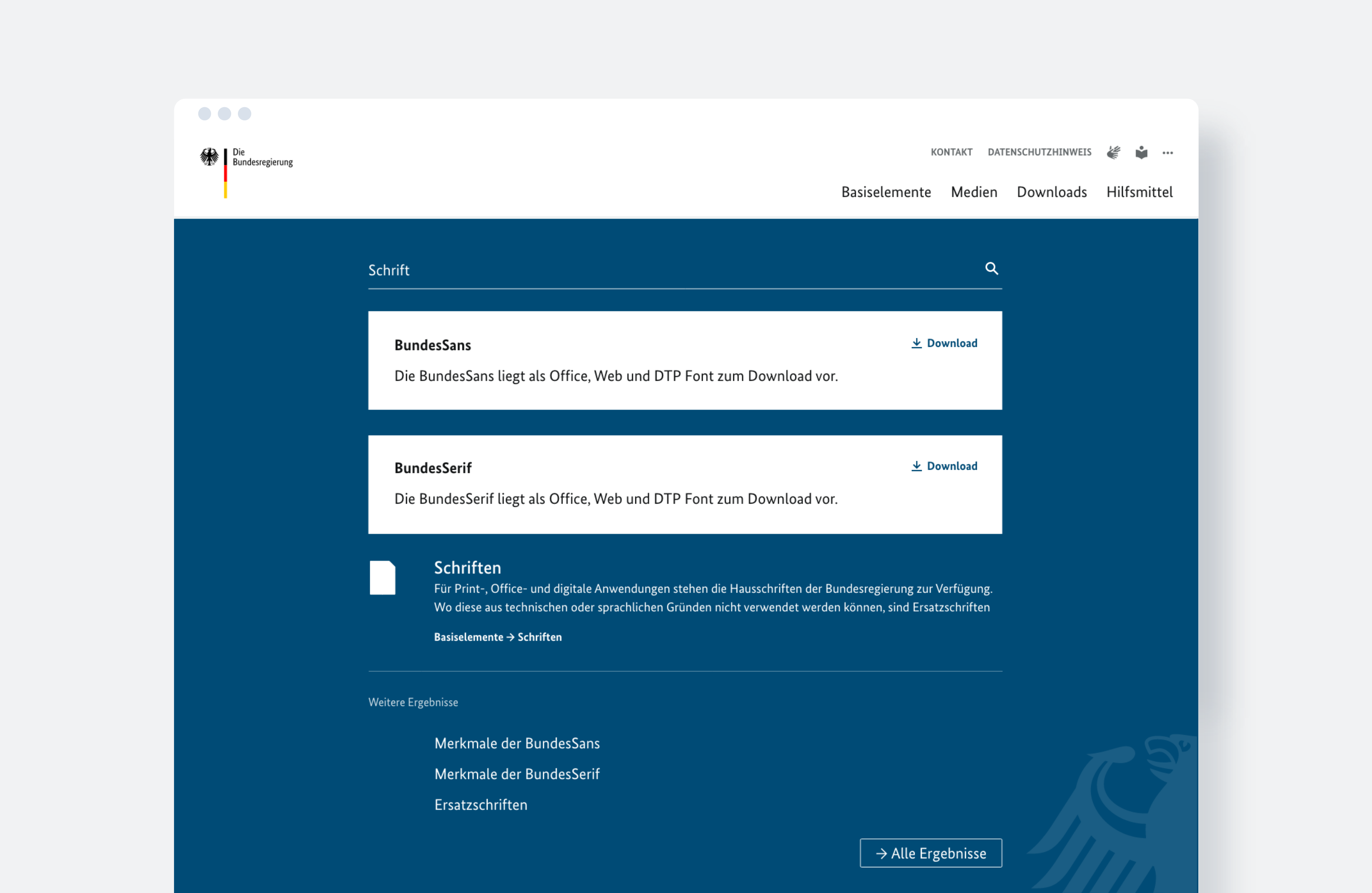 Suche des Styleguides der Bundesregierung